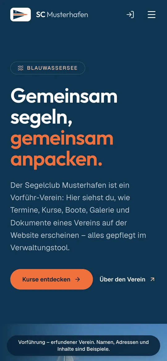 Die gleiche Vereinswebsite auf dem Handy